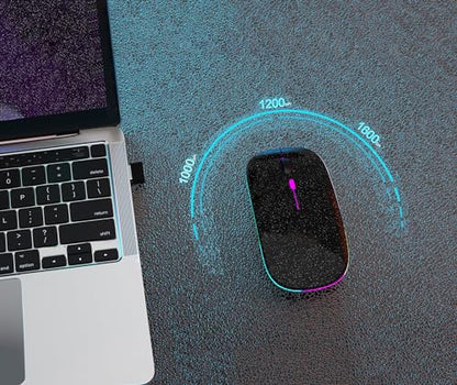 AIKOKOK Wireless Bluetooth Mouse, Rechargeable Dual Mode Mouse, Pearl Black | BT 5.2 & 2.4G USB Receiver, 3 Adjustable DPI,LED Lights,Slim,Silent,Portable Computer Mouse for Laptop,PC,MacBook,iPad,Tablet - color: Pearl Black