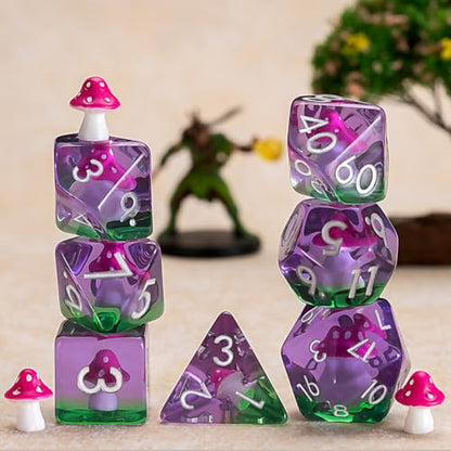DND Mushroom Dice Set, Resin Polyhedral D&D D and D Dice Inclusion Dice for Dungeons and Dragons MTG RPG-for Ages 15 and Up - color: Mushroom-rose Red