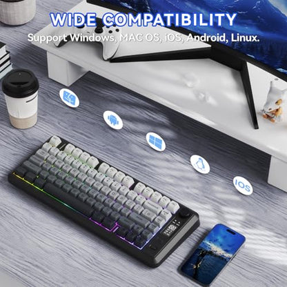 ZIYOU LANG M75 Wireless Gaming Keyboard, RGB Backlit Rechargeable 2000mAh Battery, Small Membrane But Mechanical Feel Keyboard with Smart Display & Knob, PBT Gradient keycaps for PC, MAC-Moonlit Night - color: Moonlit Night