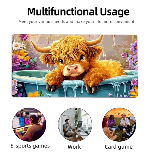 for MTG Playmat TCG Card Game Mat with Stitched Edges,Board Game Mats Non-Slip Waterproof Rubber Base 24 x 14 inch for CCG RPG DTCG Trading Card,Cute Cow Bathing - color: Cute Cow Bathing