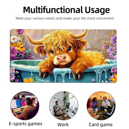 for MTG Playmat TCG Card Game Mat with Stitched Edges,Board Game Mats Non-Slip Waterproof Rubber Base 24 x 14 inch for CCG RPG DTCG Trading Card,Cute Cow Bathing - color: Cute Cow Bathing