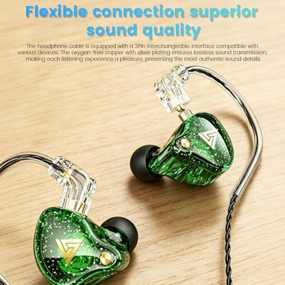 Wired Gaming Earbuds,QKZ AK6 PRO in Ear Monitors, Deep Bass Sound Wired Earbuds, HiFi in Ear Headphones with New 1DD 10mm Dynamic Driver, IEM for Music Gaming Video Calling (Green) - color: Green