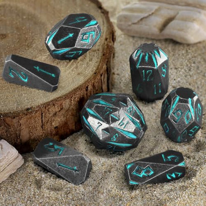 FONVGOGO Dungeons and Dragon Dice of 7, Metal Dice Set D and D Polyhedral DND Dice Set with Cardboard Box Unique Cool Stonehenge Theme RPG Dice for Role Playing Games Gifts (Blue) - color: S Blue