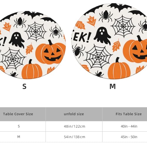 Famame Halloween Spider Webs Pumpkins Round Fitted Tablecloth with Elastic Protector Table Kitchen Dinner Waterproof Oil-Proof Table Covers Fits 40"-44", Small - color: Halloween Spider Webs Pumpkins, size: Small (40"-44")