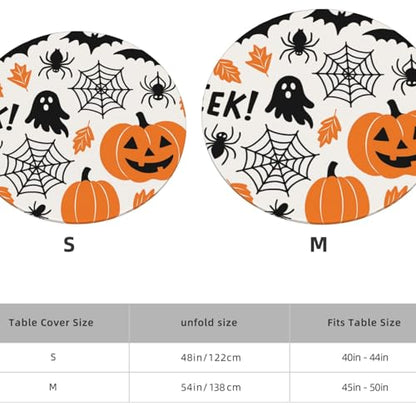 Famame Halloween Spider Webs Pumpkins Round Fitted Tablecloth with Elastic Protector Table Kitchen Dinner Waterproof Oil-Proof Table Covers Fits 40"-44", Small - color: Halloween Spider Webs Pumpkins, size: Small (40"-44")