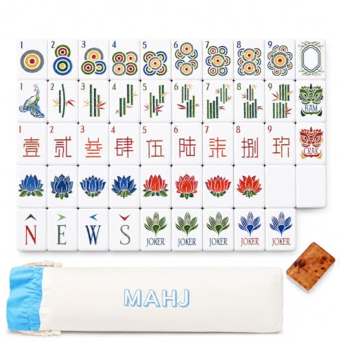4 Layer Mahjong Tiles, 160 Pcs Premium Acrylic American Mahjong Set with Dice Bag, 13 Styles Available Clear Engraved Western Game for Adults Home Travel Parties & Social Games (13) - color: 13