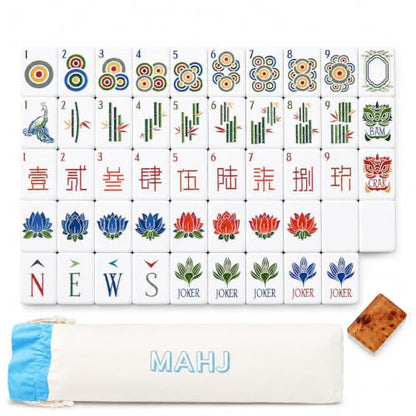 4 Layer Mahjong Tiles, 160 Pcs Premium Acrylic American Mahjong Set with Dice Bag, 13 Styles Available Clear Engraved Western Game for Adults Home Travel Parties & Social Games (13) - color: 13