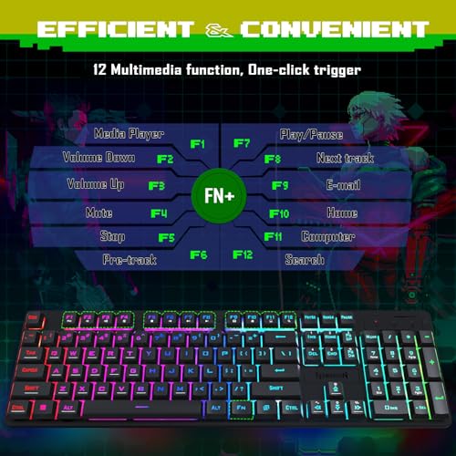 Redragon Updated S107 Gaming Keyboard and Mouse, RGB Gaming Keyboard and 10000 DPI Mouse Combo with 25-Key Anti-Ghosting, 1K Hz Programmable Mice with Software, Plug & Play to PC, Laptop [Upgrade] - color: Black