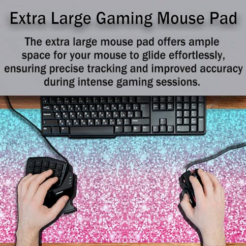 Gaming Mouse Pad Office Desk Mat, Extra Large Pink Glitter Pad for Women, Waterproof Non-Slip Rubber Base, 35.4 X 15.7 in for Work/Game/Office - color: Glitter Pink