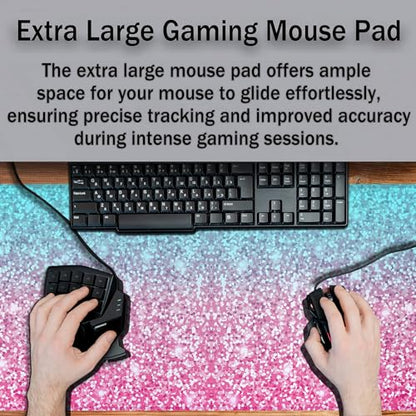 Gaming Mouse Pad Office Desk Mat, Extra Large Pink Glitter Pad for Women, Waterproof Non-Slip Rubber Base, 35.4 X 15.7 in for Work/Game/Office - color: Glitter Pink