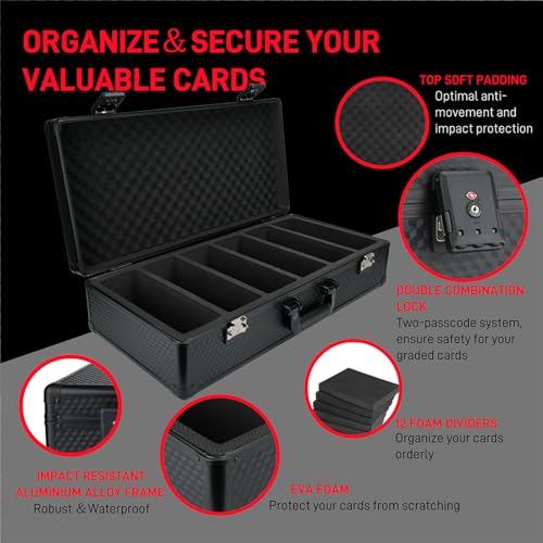 6 Row 250+ TSA Combination Lock Trading Deck Cases Graded Card Case Psa Graded Card Storage Box Psa Slab Case (Hexagonal prism, BLACK) - color: BLACK