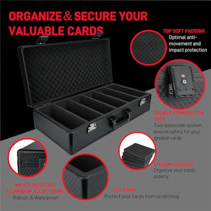 6 Row 250+ TSA Combination Lock Trading Deck Cases Graded Card Case Psa Graded Card Storage Box Psa Slab Case (Hexagonal prism, BLACK) - color: BLACK
