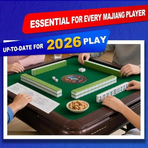 Majiang Cards 2026 Official 4 PCS with Sleeve, Ma Jiang Rules Card Large Print Easy to Read for Beginners (Blue)