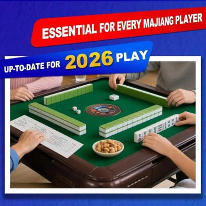 Majiang Cards 2026 Official 4 PCS with Sleeve, Ma Jiang Rules Card Large Print Easy to Read for Beginners (Blue)