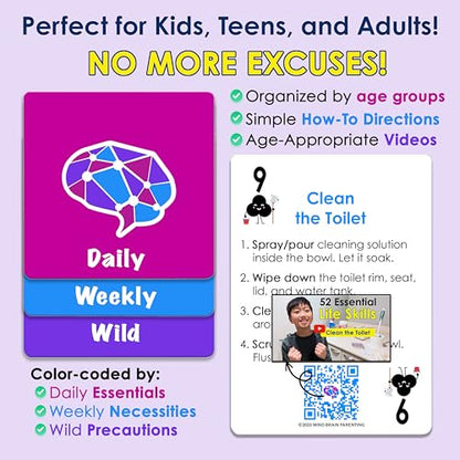 Mind Brain Emotion 52 Essential Life Skills: No-Excuses Game to Teach Kids, Teens & Adults How to Care for Self & Chores, Practical Solution for Responsible Boys, Confident Girls, Happy Family - style: Life Skills