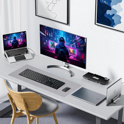 ALOANES Silvery Waterproof Desk Mat, Large Mouse Pad with Extended Mouse Mat, with Anti Slip Base, Stitched Edge, Grain Jacquard Surface, Perfect for Gamer, Office & Home, 11.81''x31.50''x0.12'' | Silver Waterproof Jacquard Mousepad for Keyboard, Computer