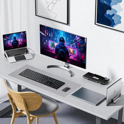 ALOANES Silvery Waterproof Desk Mat, Large Mouse Pad with Extended Mouse Mat, with Anti Slip Base, Stitched Edge, Grain Jacquard Surface, Perfect for Gamer, Office & Home, 11.81''x31.50''x0.12'' | Silver Waterproof Jacquard Mousepad for Keyboard, Computer