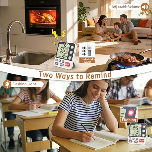 Digital Dual Kitchen Timer, 3-Channel Magnetic Countdown Stopwatch Timer for Cooking, Large Display, Loud Alarm, 100Hr Multi Food Classroom Timer for Seniors & Teachers (Battery Included) - size: Triple Timer