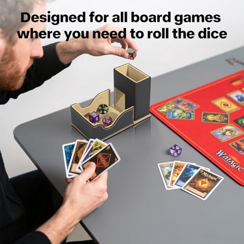 Dice Tower and Tray,Foldable Portable Dice Rolling Tower,Dice Roller Accessory for Dungeons and Dragons,Classic Board Games,RPG Games,and Tabletop Games Black/Brown - color: Black/Brown