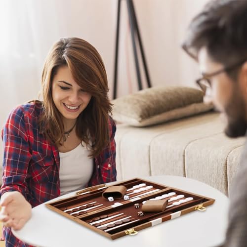 Backgammon Set - Classic Board Game with Premium Leather Case - Portable Travel Strategy Backgammon Game Set for Adults, Kids (11inch, Khaki) - color: Khaki, style: 11inch
