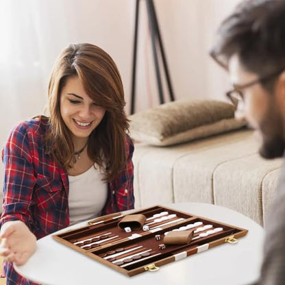 Backgammon Set - Classic Board Game with Premium Leather Case - Portable Travel Strategy Backgammon Game Set for Adults, Kids (15inch, Khaki) - color: Khaki, style: 15inch