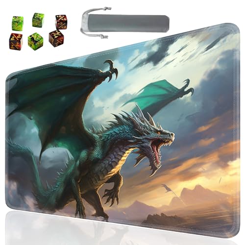 Board Game for TCG Playmat Table Mats Games Size 60X35 cm Mousepad Compatible for MTG RPG CCG Trading Card Game Play mats with 6 Dice (Playmat 9) Green Dragon 1 - color: SOTW-playmats-1-9