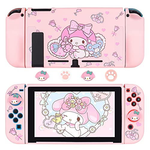 DLseego Cute Rabbit Switch Protective Case Dockable Soft Silicone Shell Shockproof Scratch Resistant Cover Joy Con Skin with 4PCS Lovely Thumb Grips Caps - color: Pink Rabbit