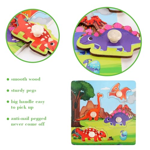 Wooden Peg Puzzles for Toddlers 1-3, Kids Educational Preschool Peg Puzzle Toy Ages 2-4, Set of 4 Dinosaur Toddler Puzzles, Ideal Gift for Ages 1 2 3 4 Boys and Girls - color: Style B