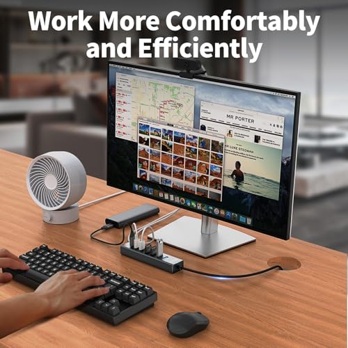 6Ft 7-Port USB Hub 3.0 for Desktop, 4 USB-A & 3 USB-C Ports Aluminium 5Gbps USB Extender Hub, USB Splitter, USB Hub Long Cable for Desktop, PC, Flash Drive, Mobile HDD SSD, Windows/XPS - size: 6Ft