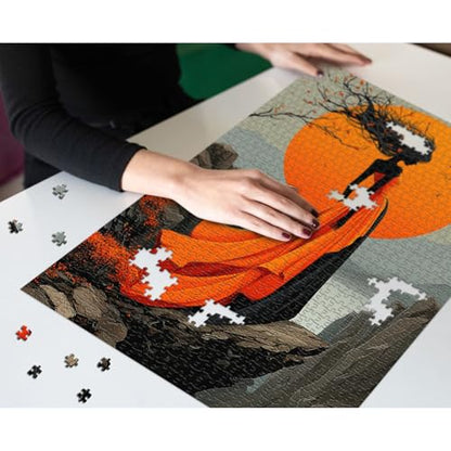 Sunset Muse Puzzles for Adults 1000 Pieces, Elegant Lady Lake Landscape Jigsaw Puzzle, Larkipuzz Challenging Aesthetic Theme for Wall Decor