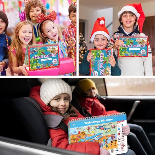 Elfew Search and Find Reusable Activity Book for Kids 3-5 4-8, Travel Games | 24 Unique Themed, Wipe Clean Educational Toys, Car Games Travel Toys for Toddlers, Kids Airplane Road Trip Travel Essentials - color: Search and Find Cards