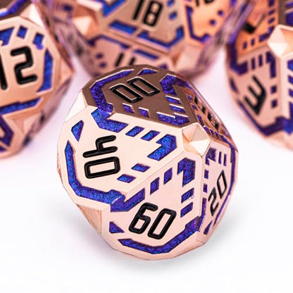 Metal DND Sci-fi Dice Set 7PCS Stripe Polyhedral Dice for Dungeons Dragons RPG Role Playing Game, Glitter D and D Dice with Gift Box D6 D8 D10 D12 D20 (Copper Blue) - color: Copper Blue