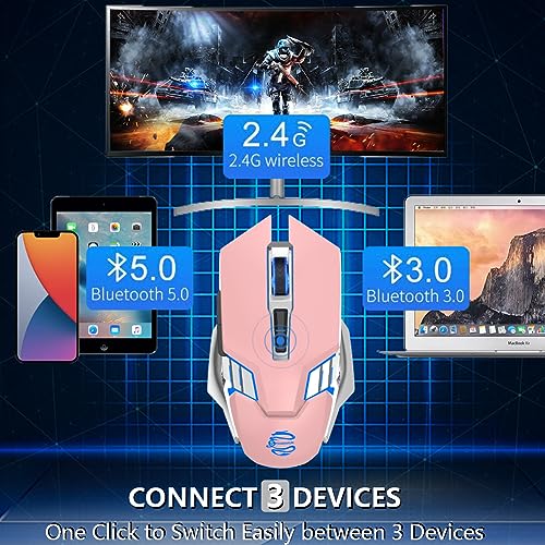 Bluetooth Wireless Gaming Mouse, RGB Rechargeable USB Wireless Mouse, Quiet Click, LED Backlit, Ergonomic, with Side Button, DPI Adjustable Computer Mice for Laptop PC MacBook Chromebook - Pink - color: pink