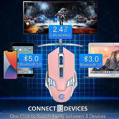 Bluetooth Wireless Gaming Mouse, RGB Rechargeable USB Wireless Mouse, Quiet Click, LED Backlit, Ergonomic, with Side Button, DPI Adjustable Computer Mice for Laptop PC MacBook Chromebook - Pink - color: pink