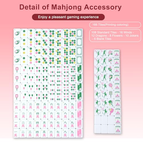 Cuffbow Dinkball-Themed Engraved American Mahjong Tile Set 160 Quality White Tiles (1.2 Inch, Tiles Only) Mini American Mahjong Game Set for Ideal Gifts, No Additional Accessories(Dinkball,Pink) - color: Pink, style: Dinkball