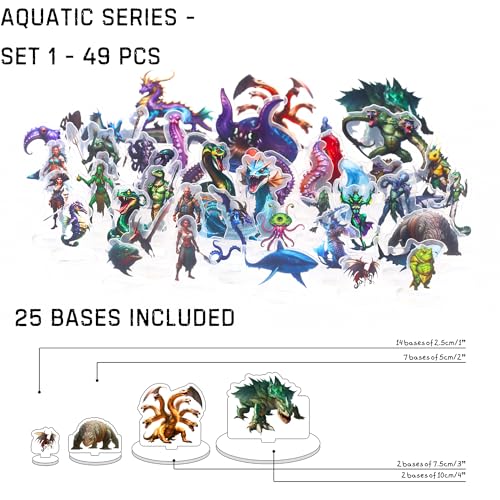 iPEAU|DND Miniatures Coastal Swamp & Underwater Campaign Dungeons and Dragons Starter Set Minis for D&D 5E Pathfinder Flat Acrylic Figures TTRPG Tabletop RPG Games Accessories Gift for DM - style: 2d-mini-CoastalA