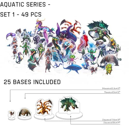 iPEAU|DND Miniatures Coastal Swamp & Underwater Campaign Dungeons and Dragons Starter Set Minis for D&D 5E Pathfinder Flat Acrylic Figures TTRPG Tabletop RPG Games Accessories Gift for DM - style: 2d-mini-CoastalA