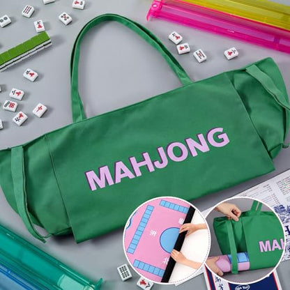 Abbylike 28x9 Inches Mahjong Bag for Rolled Mat Tiles Racks Pushers Accessories Empty Mahjong Tote Bag with Zipper Closure Outer Pockets Lining Large Capacity(Green,Canvas) - color: Green