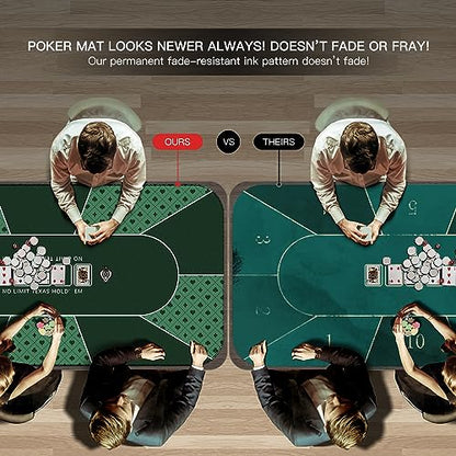 94 x 47 Inch Poker Mat with Stronger Sewn Edges, 10 Players Texas Hold'em Poker Rubber Mat Poker Topper for Tables, Folding Portable Poker Table Top Layout w/Carrying Bag for Poker Games, Blackjack - color: 94x 47 Inch Green
