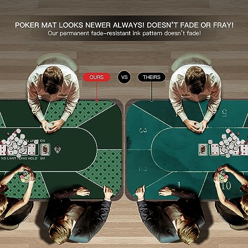 94 x 47 Inch Poker Mat with Stronger Sewn Edges, 10 Players Texas Hold'em Poker Rubber Mat Poker Topper for Tables, Folding Portable Poker Table Top Layout w/Carrying Bag for Poker Games, Blackjack - color: 94x 47 Inch Green