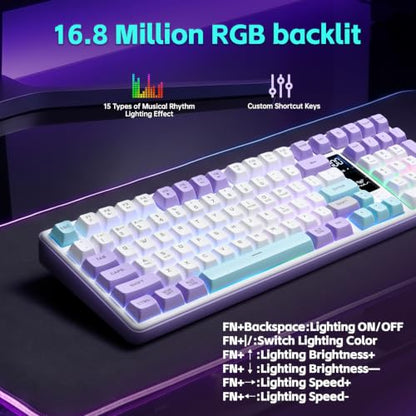 Aula S99pro V2 Full Size Gaming Keyboard,Wireless Creamy Membrane Keyboard | Tri-Mode Bluetooth/2.4GHz/USB-C,16.8mil RGB Backlit,Media Digital Screen,4000mAh Computer Wireless Keyboard with Number Pad - color: White & Green & Red