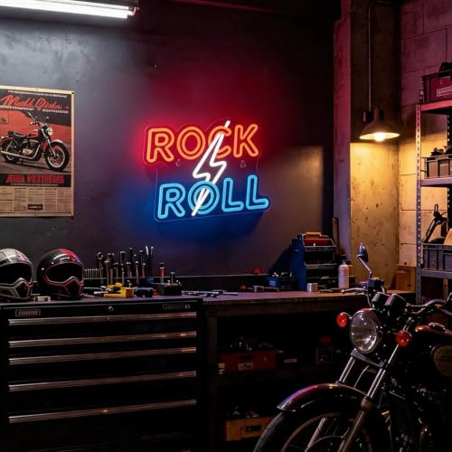 Rock Roll Lightning Bolt Neon Sign - Dimmable Retro Rock LED Light Sign - color: Rock n Rool