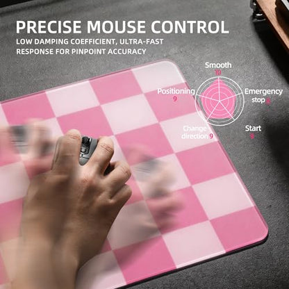 Glass Mousepad, XVX Pink Checkerboard Tempered Large Hard Mouse Mat 410mm×310mm, Ultra-Smooth Glass Surface for Speed & Precision Control - color: Pink