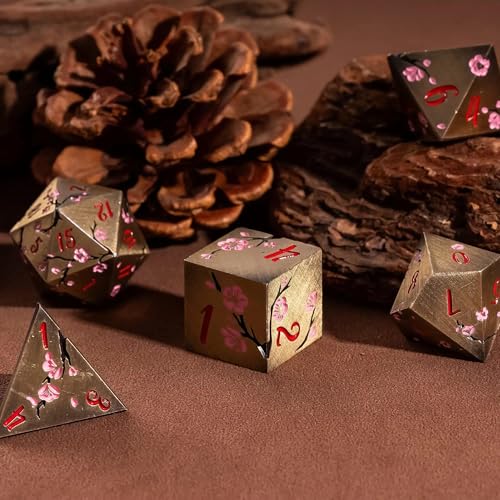 UDIXI Metal DND Dice Set Bronze, 7PCS Metal Polyhedral Dice Set for D&D RPG | Pink Flower, Metal Case Packaging, Heavy Metal Dice, D&D Gift, for Dungeons and Dragons Role Playing Games Tabletop Games - color: Flower/Bronzered