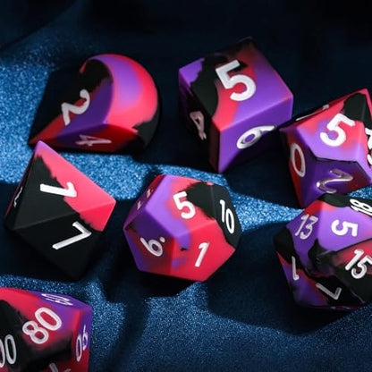 7-Piece Jumbo Silicone DND Dice Set, 25mm Oversized D&D Dice | Round Edges Soft Perfect Bouncer Compatible with Dungeons and Dragons RPG Bar Pub Club Party Games - color: Purple&black&red