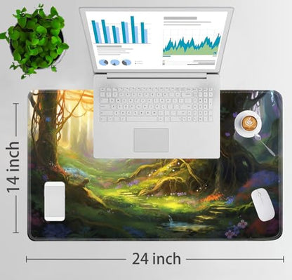 JVGFYNKL MTG Playmat + Drawstring Travel Pouch + 6 Dice Counter, for Tabletop Trading Card Game Playmats or Large Mouse Pad, Anti-Slip Rubber 24 x 14 in, Enchanted Forest TCG Playmat - color: JV-Playmat-1-F-155