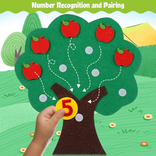 MAGICLULU Felt Apple and Number Tree, Kids Math Numbers Counting Game Toy Set, Toddler Felt Board for Preschool Early Educational Classroom and Home Learning Aid