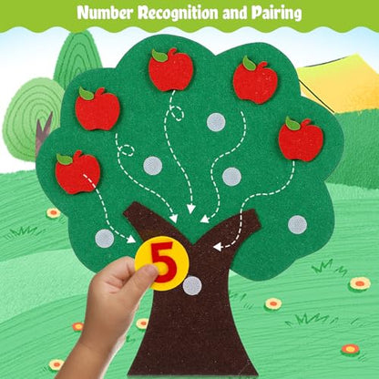 MAGICLULU Felt Apple and Number Tree, Kids Math Numbers Counting Game Toy Set, Toddler Felt Board for Preschool Early Educational Classroom and Home Learning Aid