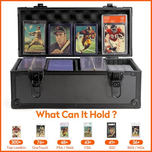 Top Loader Storage Box with Key Locks, Trading Card Storage Case, Sports Card Box & Hard Cases Holds up to 300+ Top Loaders, 76 One Touch (35pt), 48 PSA/GMA, 43 CSG, 41 SGC, 36 BGS/HGA - size: Small