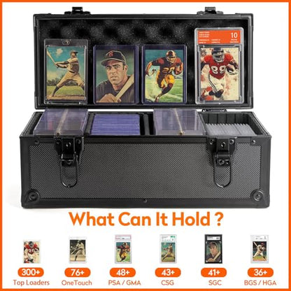 Top Loader Storage Box with Key Locks, Trading Card Storage Case, Sports Card Box & Hard Cases Holds up to 300+ Top Loaders, 76 One Touch (35pt), 48 PSA/GMA, 43 CSG, 41 SGC, 36 BGS/HGA - size: Small